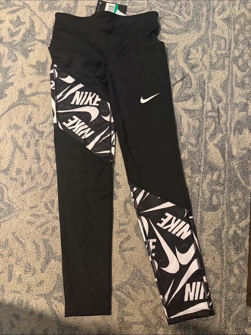 Nike Black Leggings with White Logo Panels
